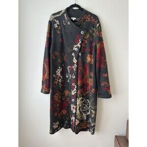 J Jill Womens‎ Cardigan Sweater Longline Madison Size L Floral Asian Inspired